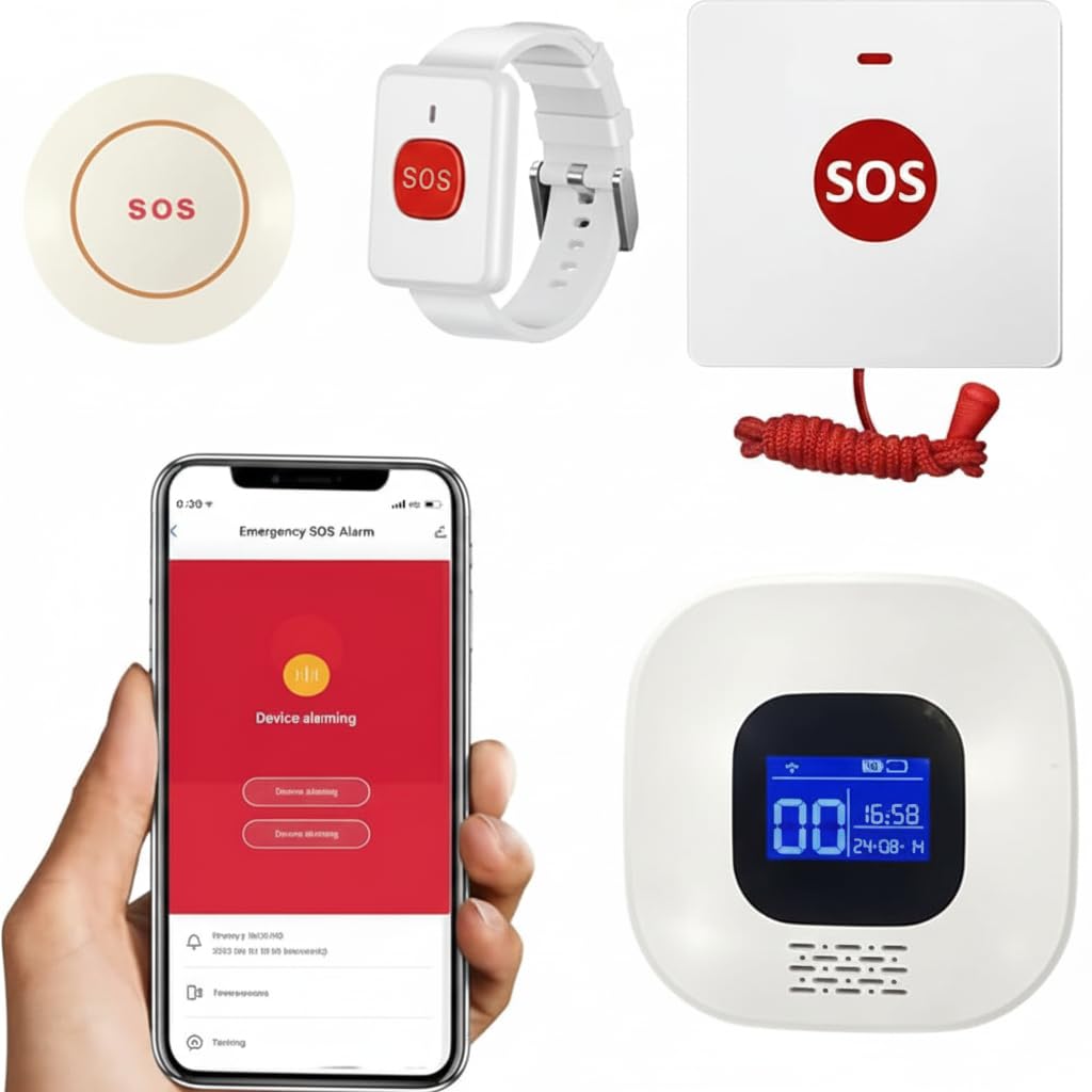 VOCA Wireless Personal Alarms & Pager for Elderly, Emergency Alarm, SOS Button, Panic Alarm, Nurse Call Bell, SOS System for Home/Personal, Caregiver Pager, Seniors, Patients, Disabled, 2.4G WiFi
