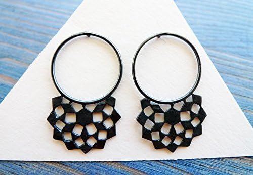 Black Mashrabiya Ring Stud No 1. Modern Geometry. Handmade Silver Lace Earrings. Architecture Inspired Design. Neoclassical Sterling Studs.