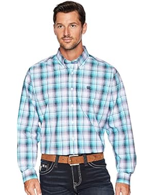 Men's Blue Plaid Long Sleeve Button Down Shirt - Mtw1104639
