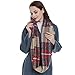 Women Tartan Plaid Infinity Wrap Scarf Winter Chunky Crochet Knit Loop Scarf (khaki)