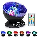 Boomile Remote Control Ocean Wave Projector for Baby, 12 LED &7 Colors Night Light with Built-in Mini Music Player for Living Room and Bedroom(Black)