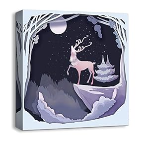 Canvas Wall Art Snow Deer Merry...