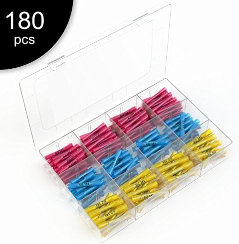 180 Piece Set of High Performance Waterproof Heat Shrink Butt Connectors - Electrical Wire Crimp Splice Connectors Designed For Marine and Automotive, By QBRK
