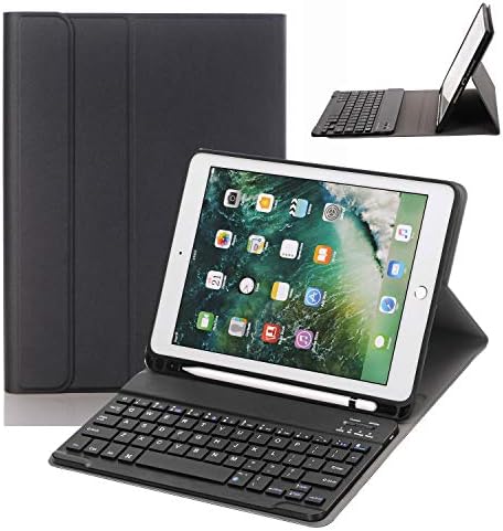 NewKee iPad 9.7 Keyboard Case with Pencil Holder for iPad 9.7 2018&2017,iPad Pro 9.7,iPad Air 2&1 Smart Stand PU Leather Case Detachable Bluetooth Keyboard with Auto Sleep/Wake (Black)