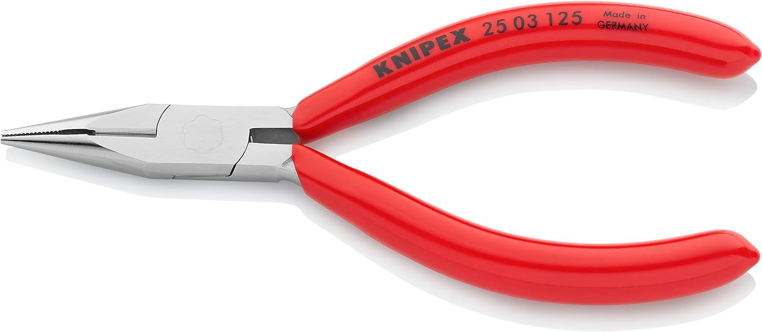 KNIPEX Snipe Nose Side Cutting Pliers (Radio Pliers) Chrome-Plated with Plastic Coating 125 mm, 25 03 125