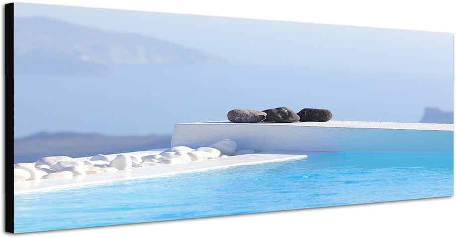 Wall Picture with Stretcher Frame 150 x 50 CM Stones on Santorini Pool water