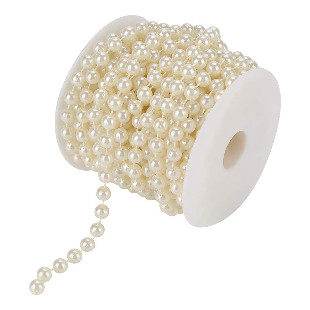 1 Roll of Pearl Wire Beads 8mm Round Bead ABS Imitation Pearl Decoration Supplies for Decoration 10M Per Roll(Beige)