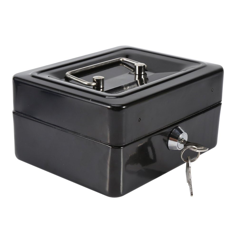 Metal Money Box with Lock Security Portable Small Metal Storage Box for Money Document Home Car Premium Metal Material 2 Keys Included