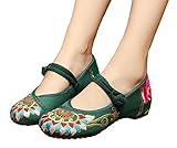 AvaCostume Women's Buddhism Totem Embroidery Casual Mary Jane Shoes, Green 39