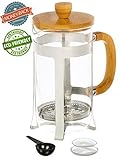Urban Galley French Press Coffee Espresso Tea Maker with Stainless Steel Plunger, Pyrex Glass and Bamboo Wood (1000ml/34oz.)