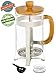 Urban Galley French Press Coffee Espresso Tea Maker with Stainless Steel Plunger, Pyrex Glass and Bamboo Wood (1000ml/34oz.)