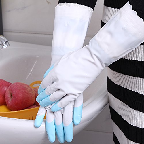 FaSoLa New Rubber Dishwashing Cleaning Multi-Purpose Long Gloves (Small, Blue)