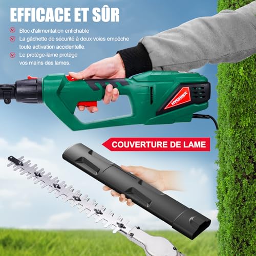 HYCHIKA Electric Telescopic Hedge Trimmer 900 W, Pole Pruner, Electric Hedge Trimmer, Extendable 200-250 cm, Double Switch and Double Handle, for Trimming Hedges and Shrubs