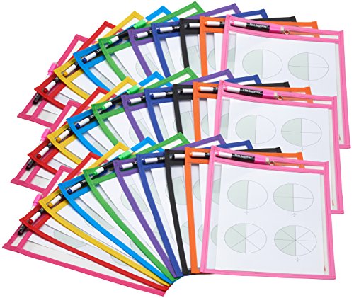 TYH Supplies Set of 30 Reusable Dry Erase Pockets, 9 x 12 Inches, Assorted Neon Colors