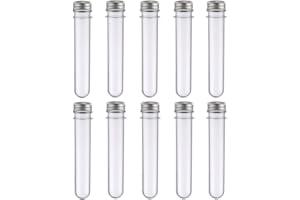 LASSUM 10 Pack 40ml Clear Plastic Test Tubes with Screw Caps Multi- Purpose Plastic Vials Containers for Scientific Experiments, Party, Decorate The House, Candy Storage