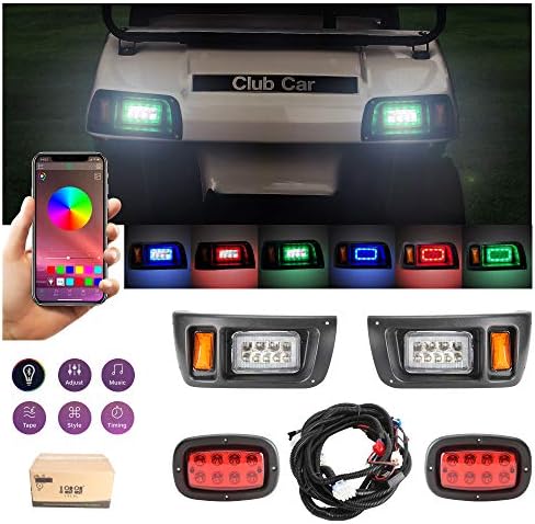 10L0L Golf Cart LED Light Kit with RGB Daytime Running for Club Car DS, RGB Multi Color LED Daytime Running Light Strip Neon Turn Signal Lights Switchback Light (APP Control) Must be Work with 16-48V