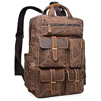 ALTOSY Water Resistant Canvas Backpack Crazy Horse Leather Backpack for men Laptop Bag 5351 (Brown)