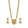 Aport Home Presents Traditional Necklace Pendant Gold Plated Glorious Hand Meena 30 Inch Long 2 Inch Earring Set Mangalsutra/Tanmaniya/Nallapusalu/Black Beads #Aport-2051