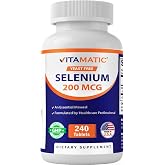 Vitamatic Yeast Free Selenium 200 mcg - 240 Tablets, Made in USA | Selenomethionine Supplement Essential Trace Mineral with Superior Absorption, Gluten Free, Non-GMO
