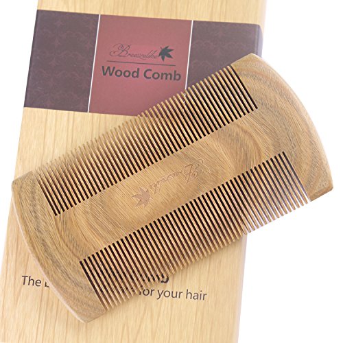 Breezelike Hair and Beard Comb - No Static Natural Sandalwood Comb with Giftbox - Handmade Double Side Fine Tooth Pocket Comb