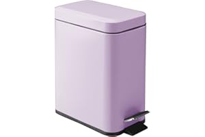 mDesign Small Modern 1.3 Gallon Rectangle Metal Lidded Step Trash Can, Compact Garbage Bin with Removable Liner Bucket and Handle for Bathroom, Kitchen, Craft Room, Office, Garage - Wisteria Purple