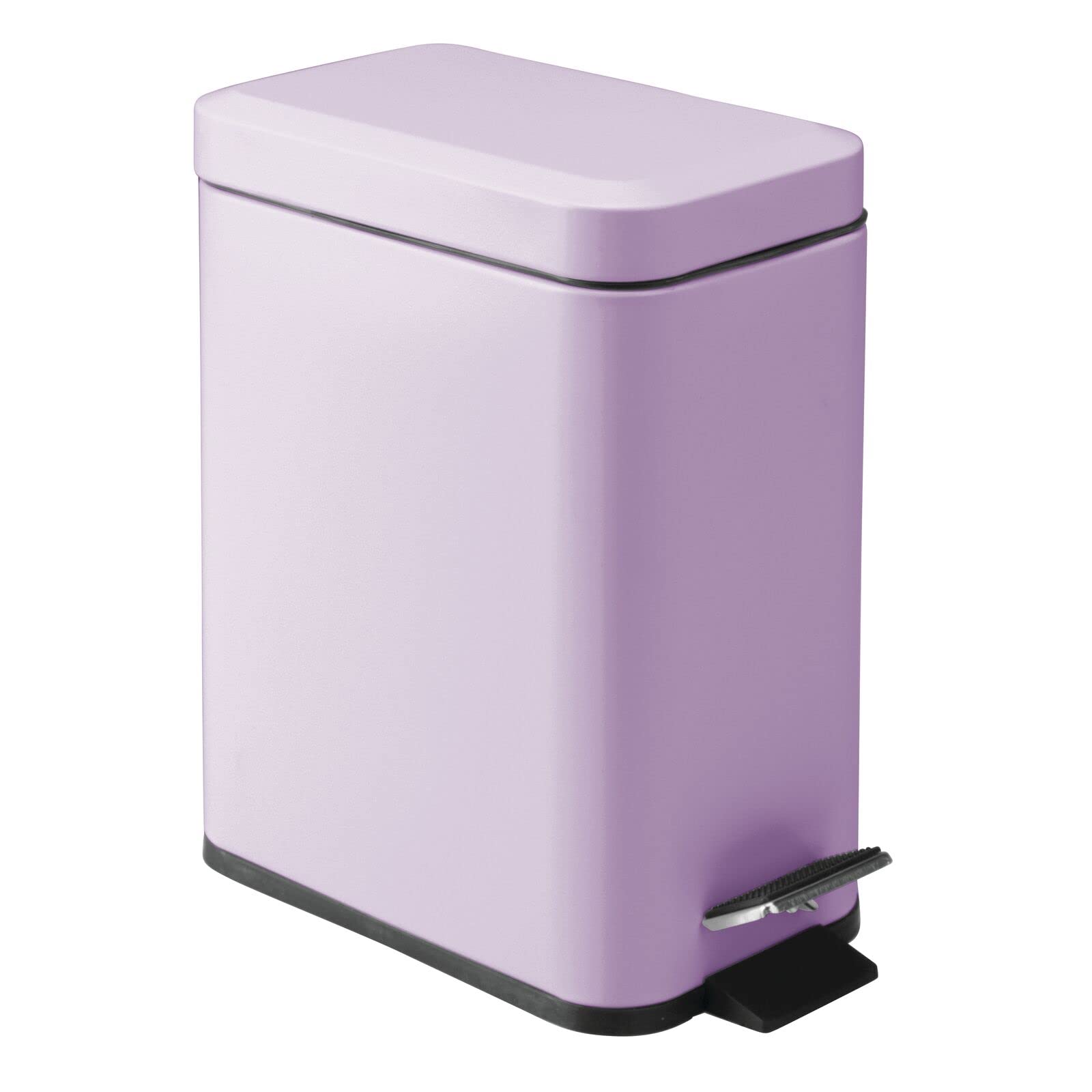 Photo 1 of mDesign Small Modern 1.3 Gallon Rectangle Metal Lidded Step Trash Can, Compact Garbage Bin with Removable Liner Bucket and Handle for Bathroom, Kitchen, Craft Room, Office, Garage - Wisteria Purple