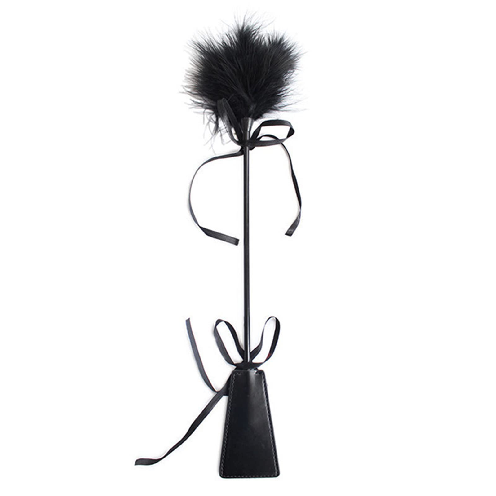 Soft Feather Tickler Feather Duster and Faux Leather Whip, 35cm, Black