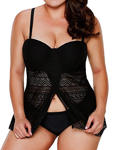 Dearlove Women's Lace Front Slit Tankini Set Bathing Suits S-3XL