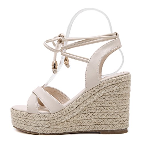 MAKEGSI Womens Juterope Middle Wedge Heel Summer Shoes Flip Sandals