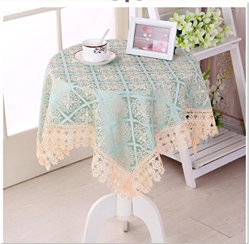 QsyyHome Hotel Home Rectangle/Square Jacquard Blue Tablecloth Cover Cloth with Lace for Microwave/Cabinet/Nightstand/TV Approx 41x41inch/105x105cm