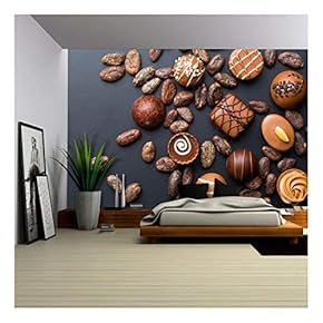 The Chocolate Pralines and Cocoa Beans - Removable Wall Mural | Self-Adhesive Large Wallpaper - 66x96 inches