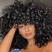 Short Afro Curly Synthetic Hair Wigs for Black Women Phoenixfly Natural Black Loose Curly Fluffy Shoulder Length Natural Looking Hair Wigs Heat Resistant Hair Replacement Wigs with Wig Caps