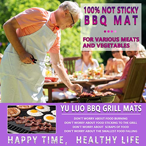 Yu luo Grill Mats 100% Non-Stick BBQ Mat for Grilling, Grill Mat for Outdoor Cooking Reusable and Easy to Clean for Gas, Charcoal, Electric BBQ Grill 15.7x13, Set of 5 Pieces (Black)