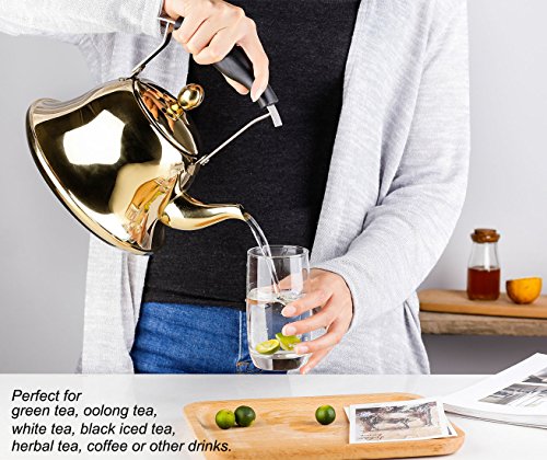 Onlycooker Whistling Tea Kettle Stainless Steel Stovetop Teakettle Sturdy Teapot for Tea Coffee Fast Boiling with Infuser Color Gold Mirror Finish 1.5 Liter/1.6 Quart