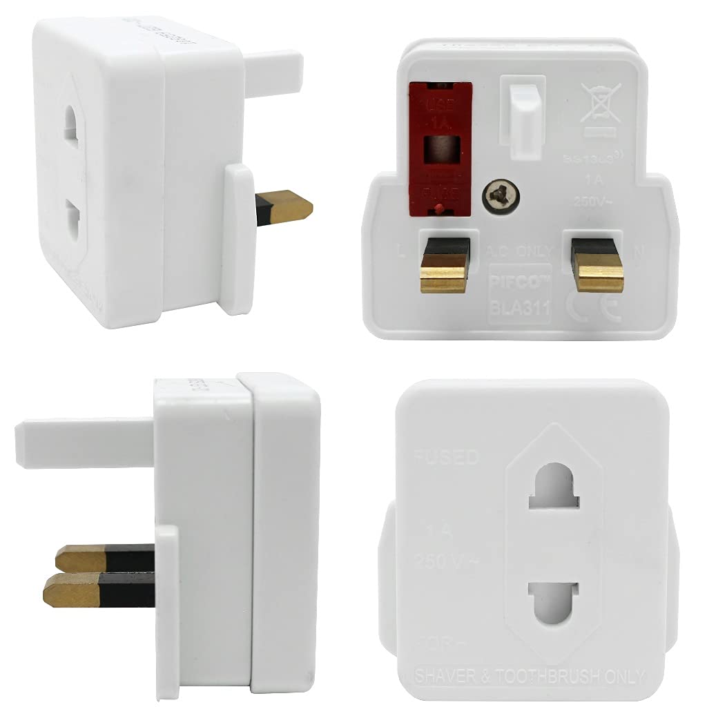 Mr.Gadget's Solutions White UK 2 Pin To 3 Pin 1A Fuse Adaptor Plug For Shaver/Toothbrush - PACK OF 2