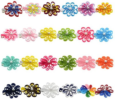 Small Flower Boutique Bows With Lined Hair Clip for Baby Girl Children Fine Hair