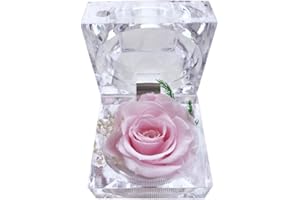DoraMagic Preserved Rose Real Forever Rose in Mini Clear Ring Box, Eternal Flower Rose Gifts for Women Mom Girlfriend Grandma, Mothers Day, Anniversary, Valentines, Christmas, Birthday (Pink)