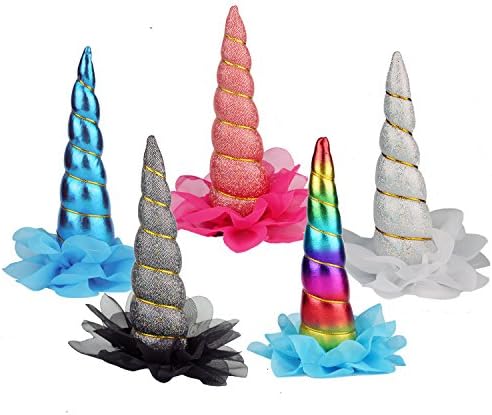 Shiny Unicorn Horn Headband With Flower Glitter Elastic Headband Cosplay Costume Party Decoration 5 Pack