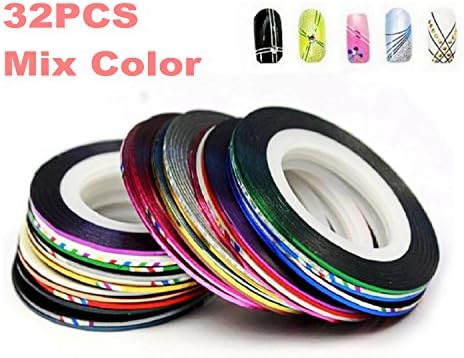 PREFER BEAUTY - Set Of 32, Nail Striping Tape Tool Kit, Nail Art Tips Decoration Sticker Mix Color