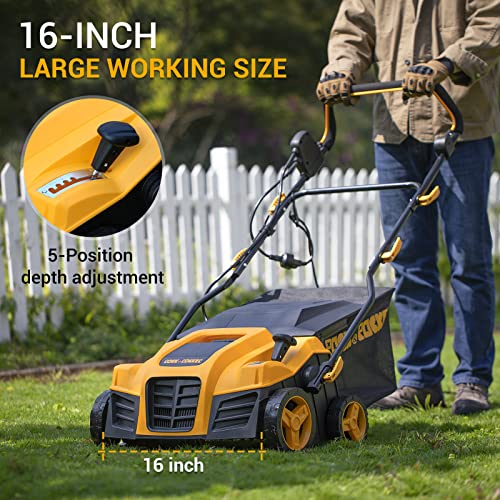 Rock&Rocker 16Inch 15 Amp Electric Dethatcher Scarifier, 5Position