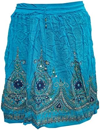 Yogachic Women's Rayon Light Blue Printed Skirt