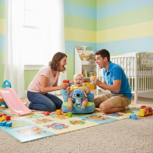 MONAMORE Baby Sofa Seat for Sitting Support, Plush Infant Floor Seat Chair with Backrest & Safety Cushion, Soft Toddler Learning Sitting Trainer, Cartoon Baby Couch, Blue Green
