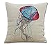 18'Inches OneMtoss Cotton Linen Square Throw Pillow Case Cushion Cover for Sofa Watercolor Jellyfish-sy271