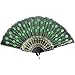 OliaDesign Beautiful Lady's Silk Hand Fan with Green Sequins
