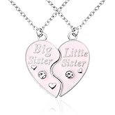 Sisadodo Big Little Sister Necklaces for 2 Girls Sister Birthday Christmas Gifts for Women Matching Heart Pendant Necklace Gifts