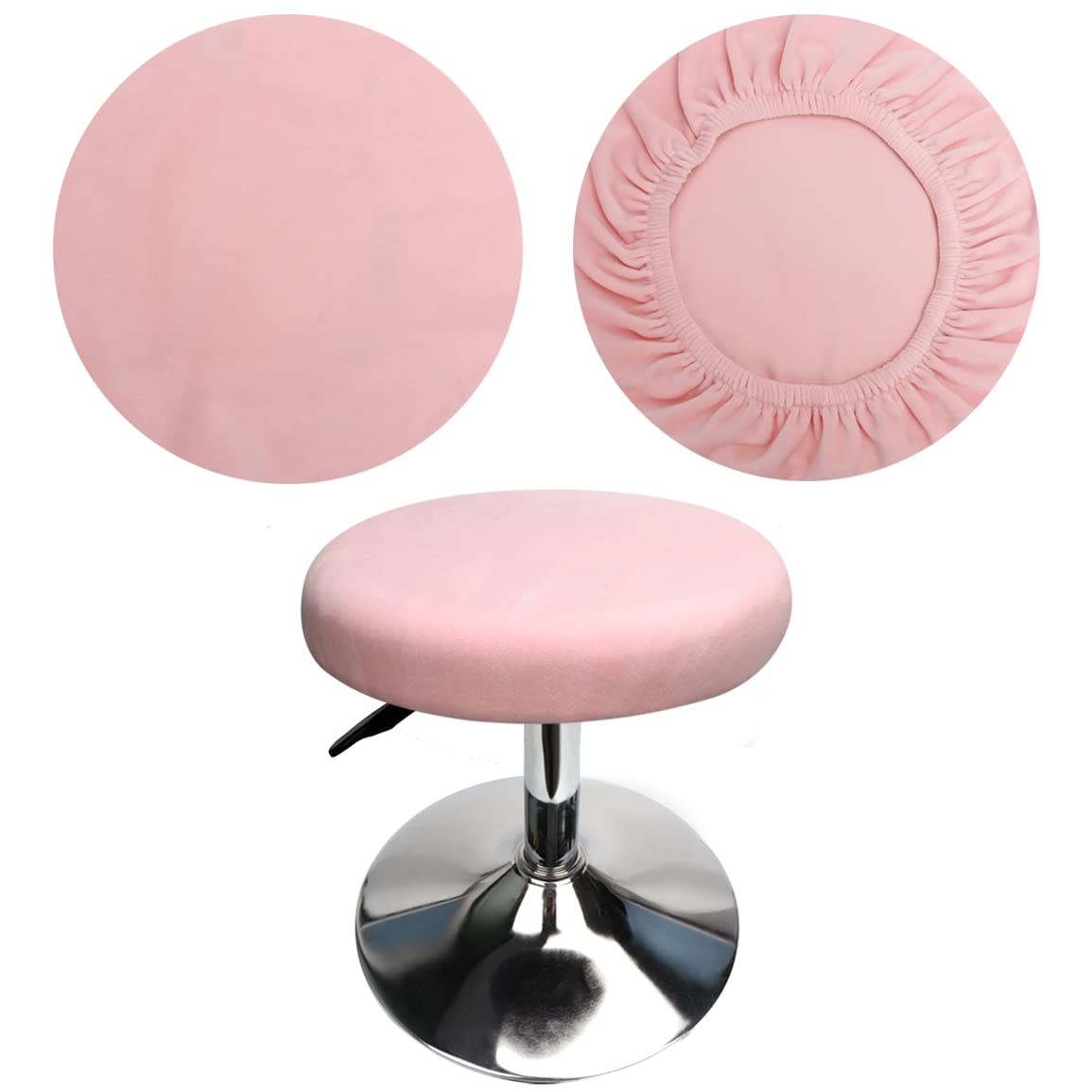 HuaLiSiJi Stool Covers Round 12"-16"/30-40cm Bar Stool Covers Velvet Round, Fabric is Soft and plush Washable Easy Care and Durable (Pink)