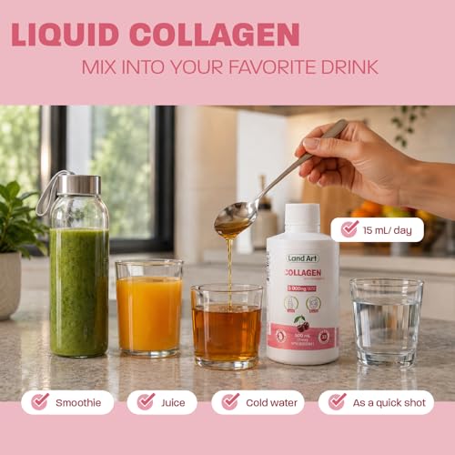 Liquid Collagen, with Vitamin C, Complete Joint and Beauty Care Formula, Fast-Action Anti-Inflammatory, Non-GMO, Gluten-Free, Sugar-Free, Cherry Flavour, Made in Canada, 500ml Bottle