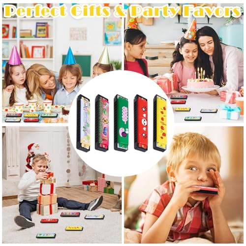 KOWVOWZ 12 PCS Harmonica for Kids, Harmonica Toy with Double Row of 16 Holes, Cute Cartoon Printed Harmonicas Mouth Organ,Party Favors, Bags Fillers, Birthday Day Gifts and Prize for Beginner Kids
