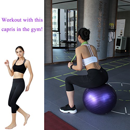 Vigorpace (XS/S/M/L) Women’s Side Pockets Running Cycling Training Yoga Workout Capris Tight Leggings Inner Hidden Pocket (L)