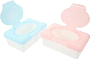 HEALSOPTHY 2pcs Portable Wipes Dispenser Boxes, High-profile Pp Wet Tissue Containers in Blue and Pink,